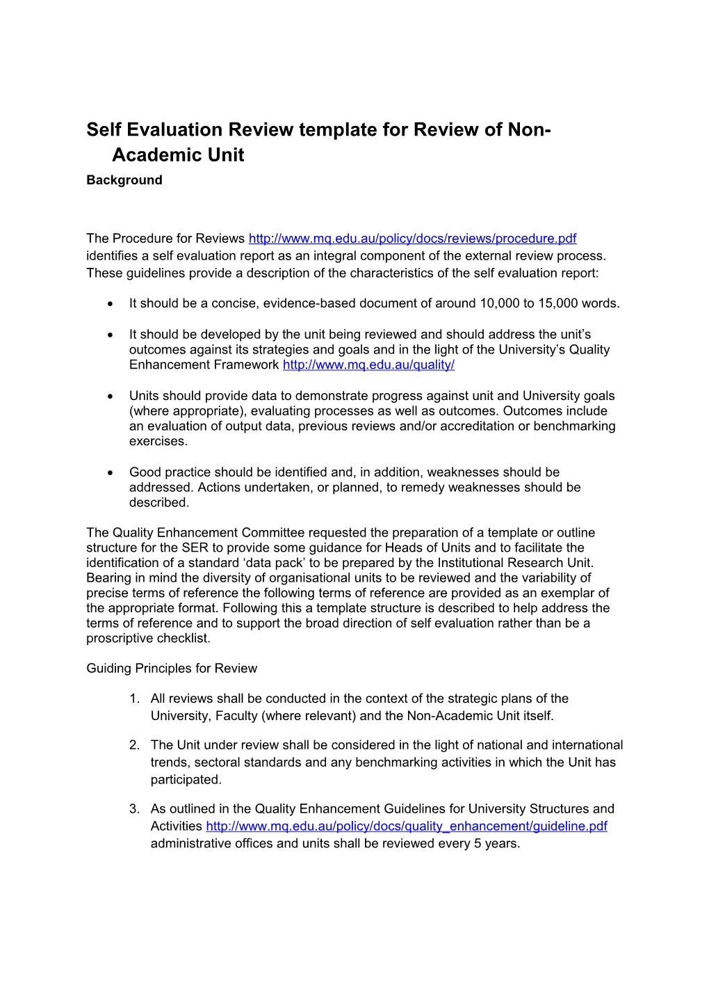 Draft Pro- Forma for Departmental/Unit Self Review Document for Feedback