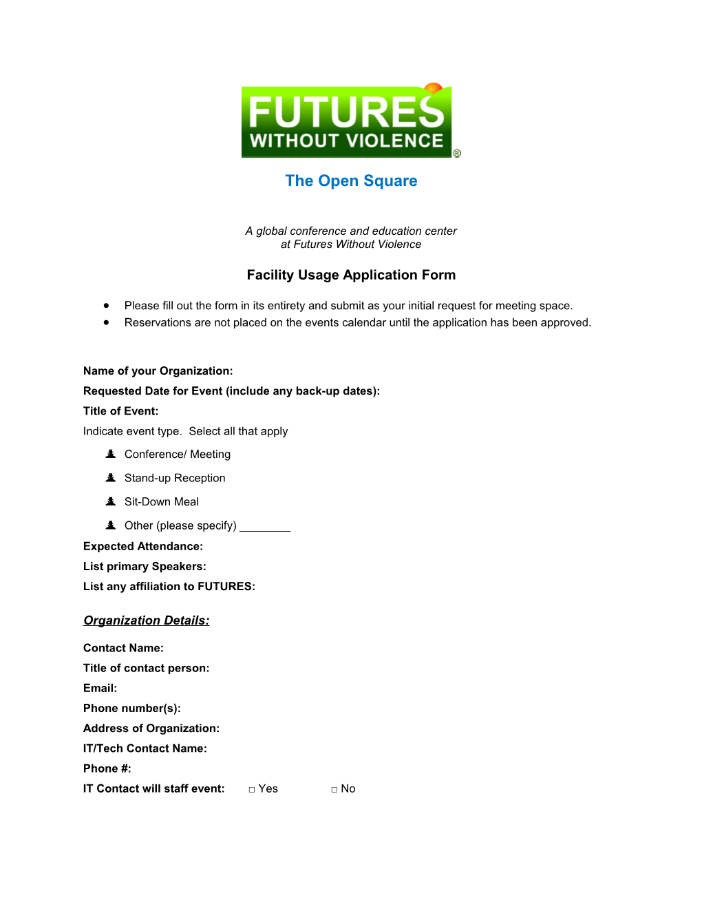 Facility Usage Application Form