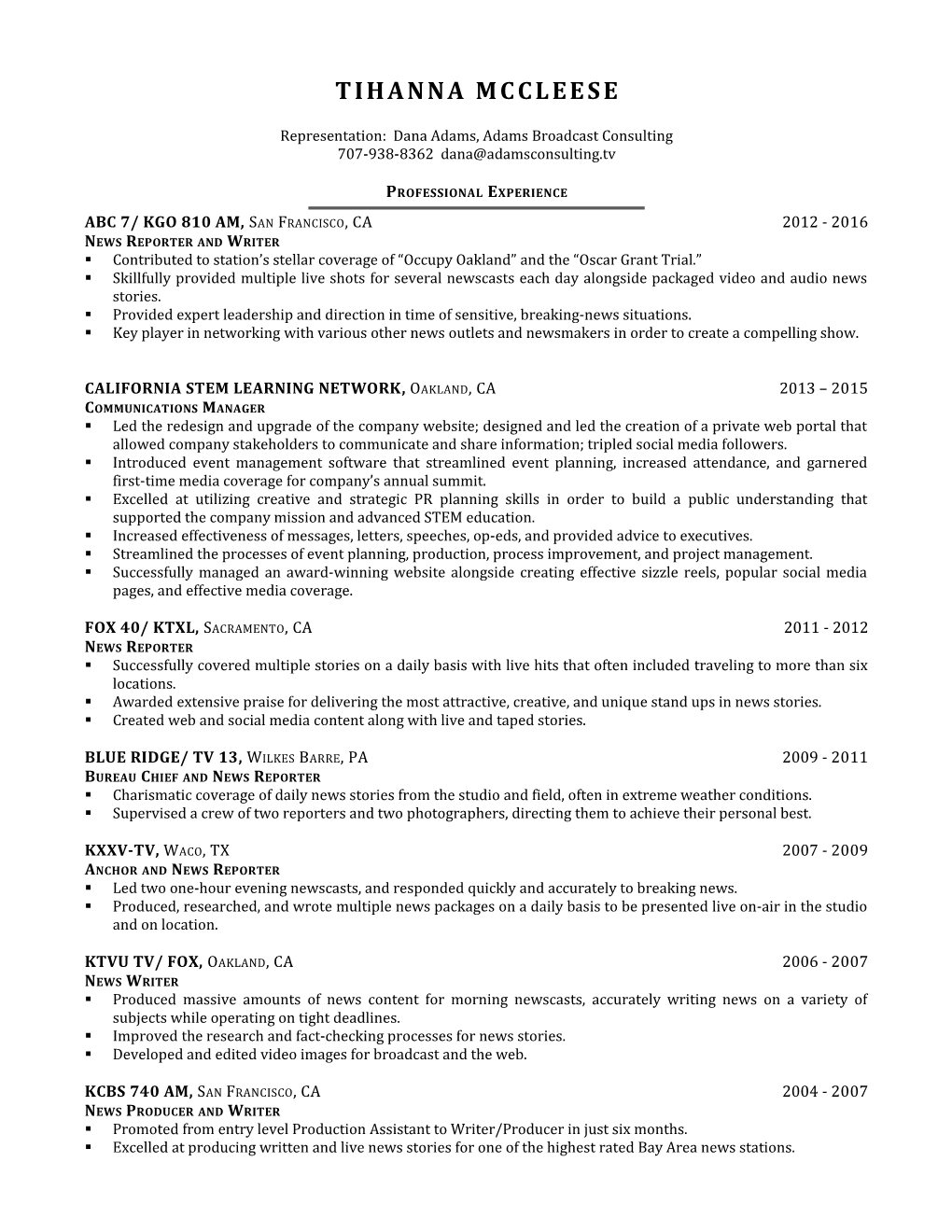 Tihanna Mccleese's Standard Resume