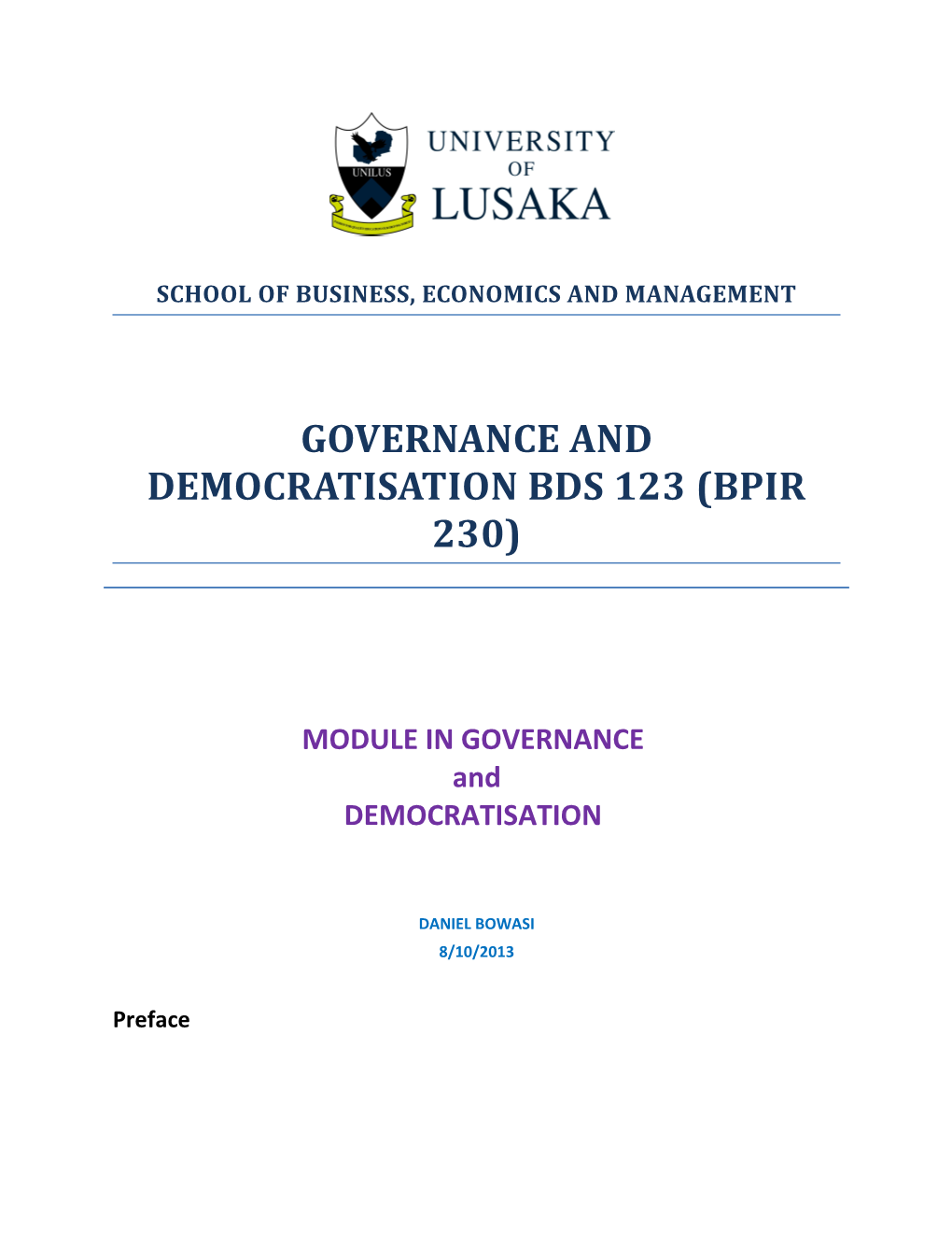 Governance and Democratisation Bds 123 (Bpir 230)