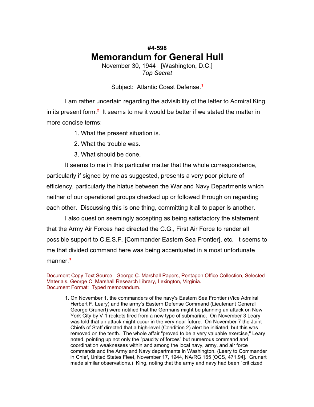 Memorandum for General Hull