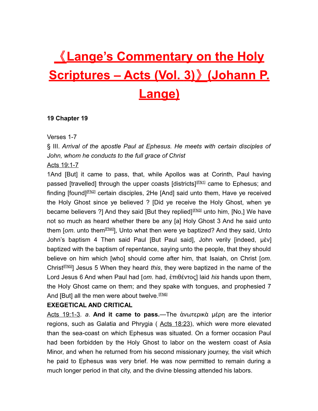 Lange S Commentary on the Holy Scriptures Acts (Vol. 3) (Johann P. Lange)