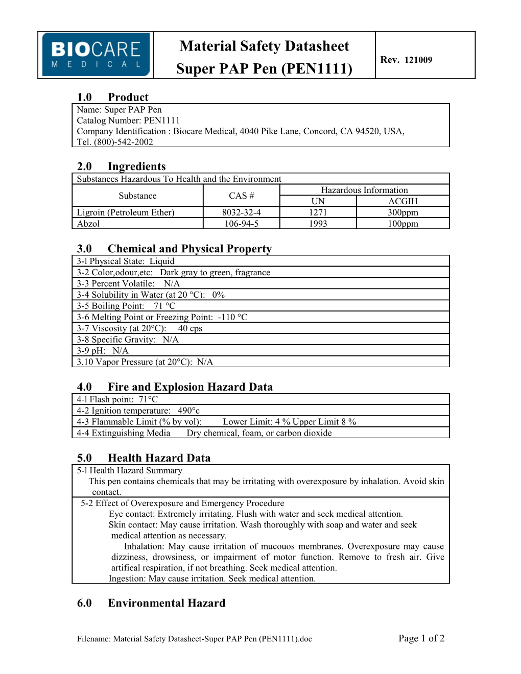 3.0 Chemical and Physical Property