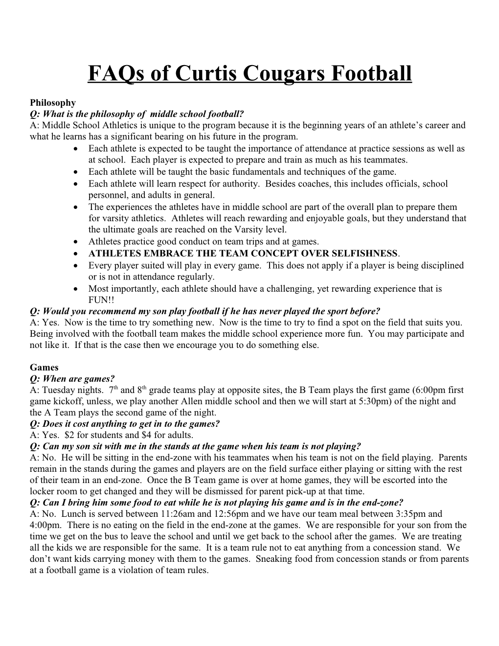 Faqs of Curtis Cougars Football