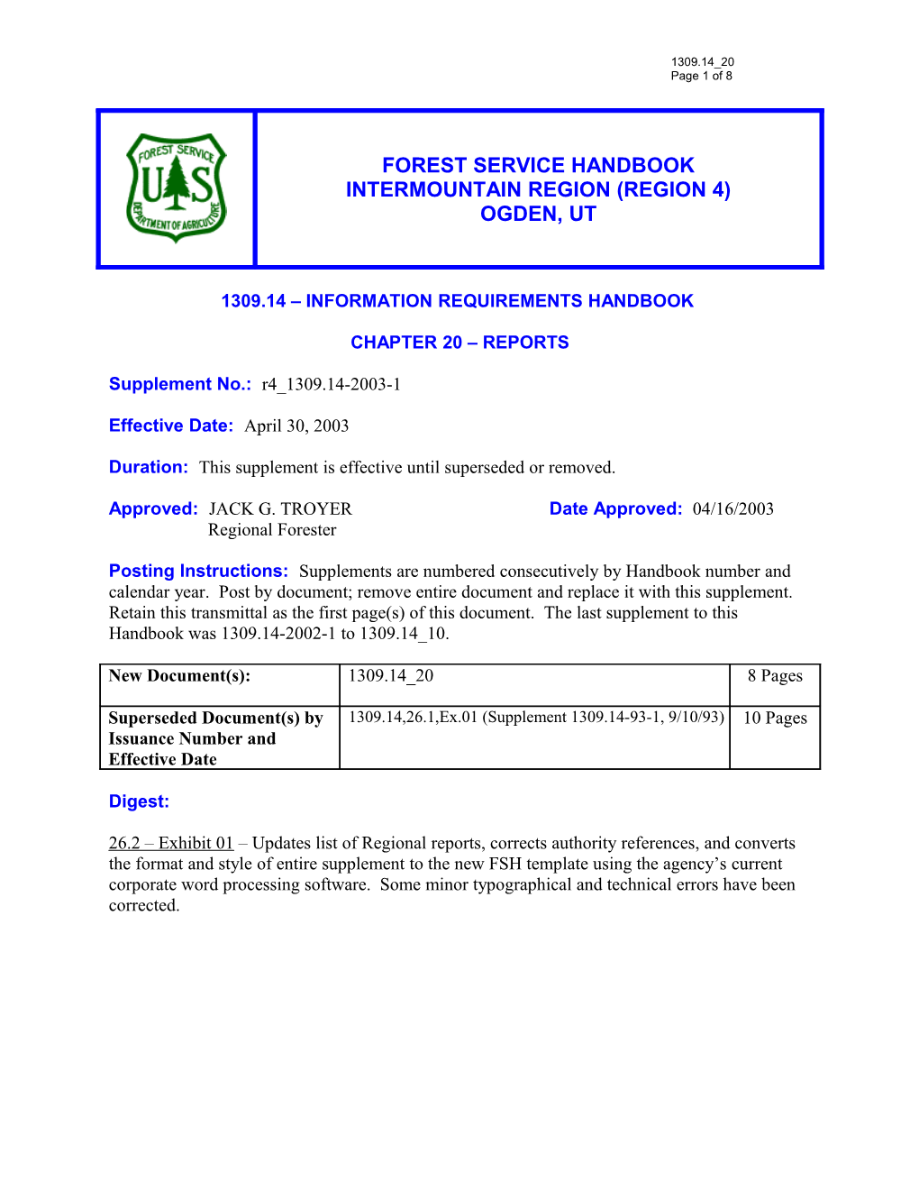 1309.14 Information Requirements Handbook