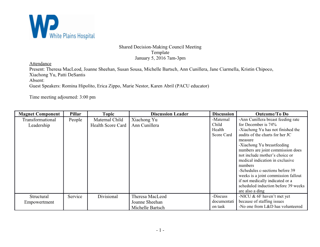 Shared Decision-Making Council Meeting