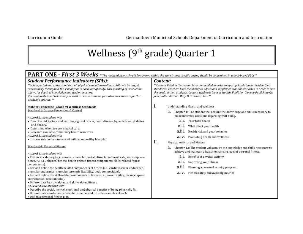 Curriculum Guide Germantown Municipal Schools Department of Curriculum and Instruction