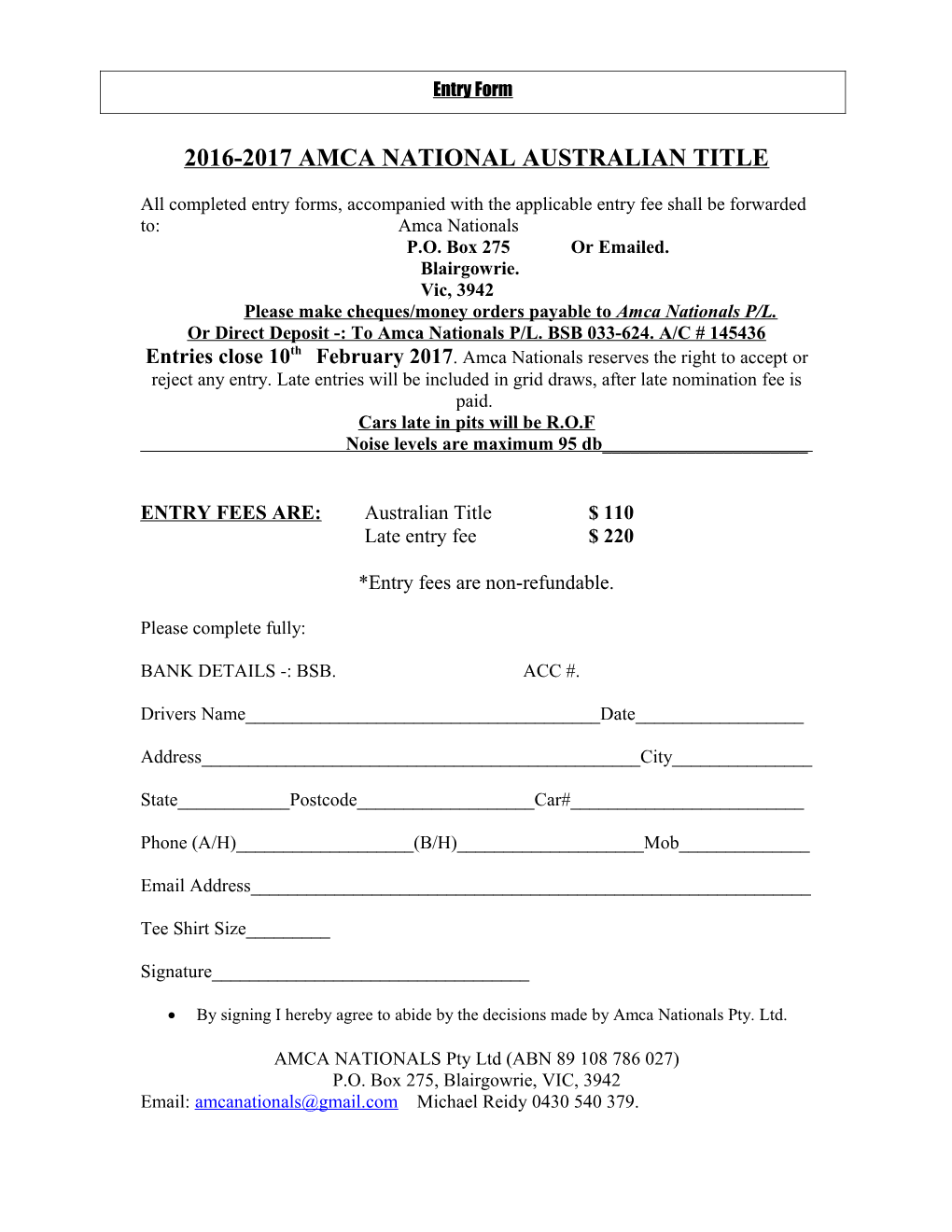 2008-2009 Amca National Australian Title