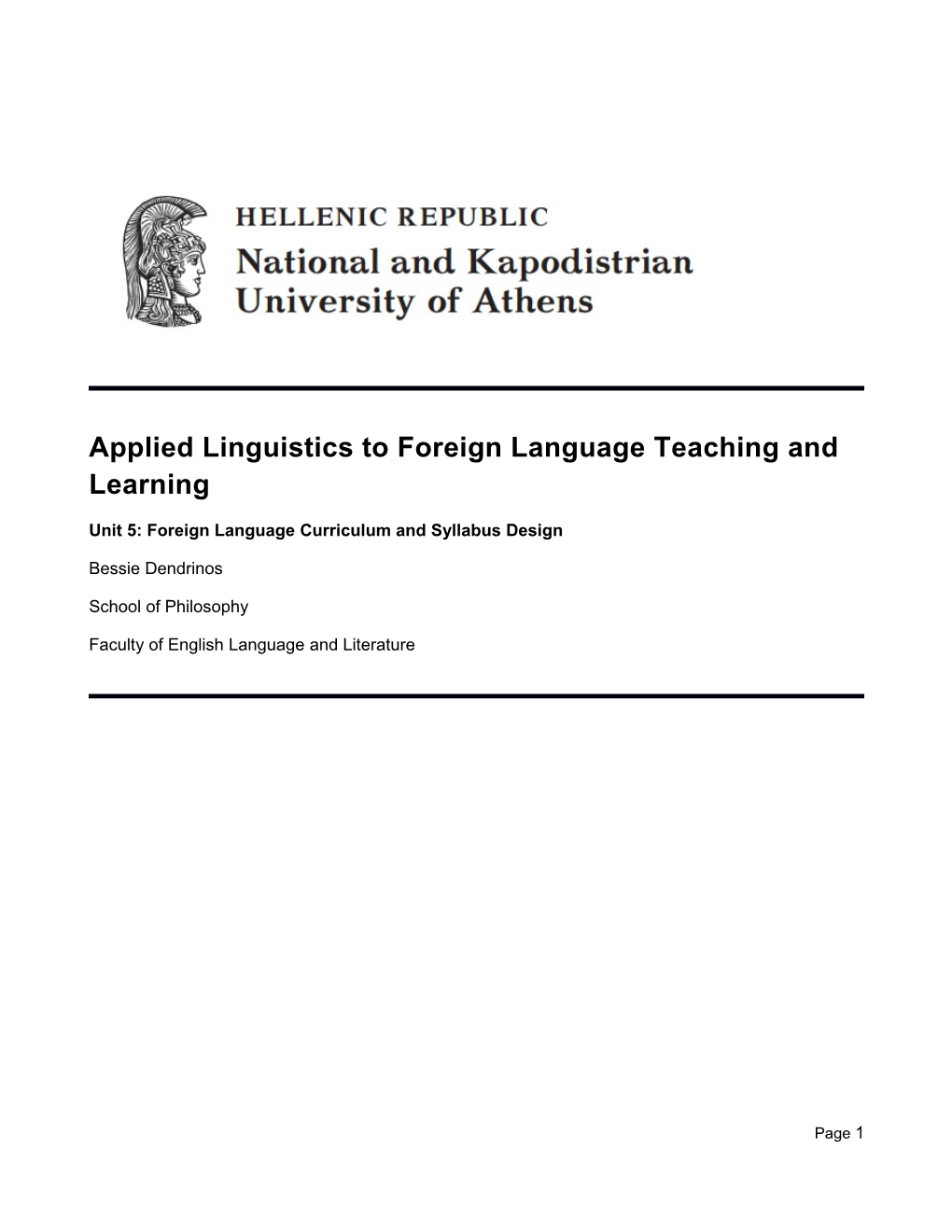 Foreign Language Curriculum and Syllabus Design