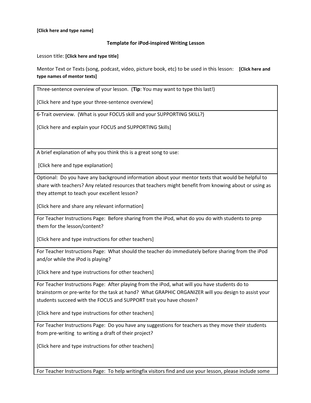 Template for Compare and Contrast Lesson
