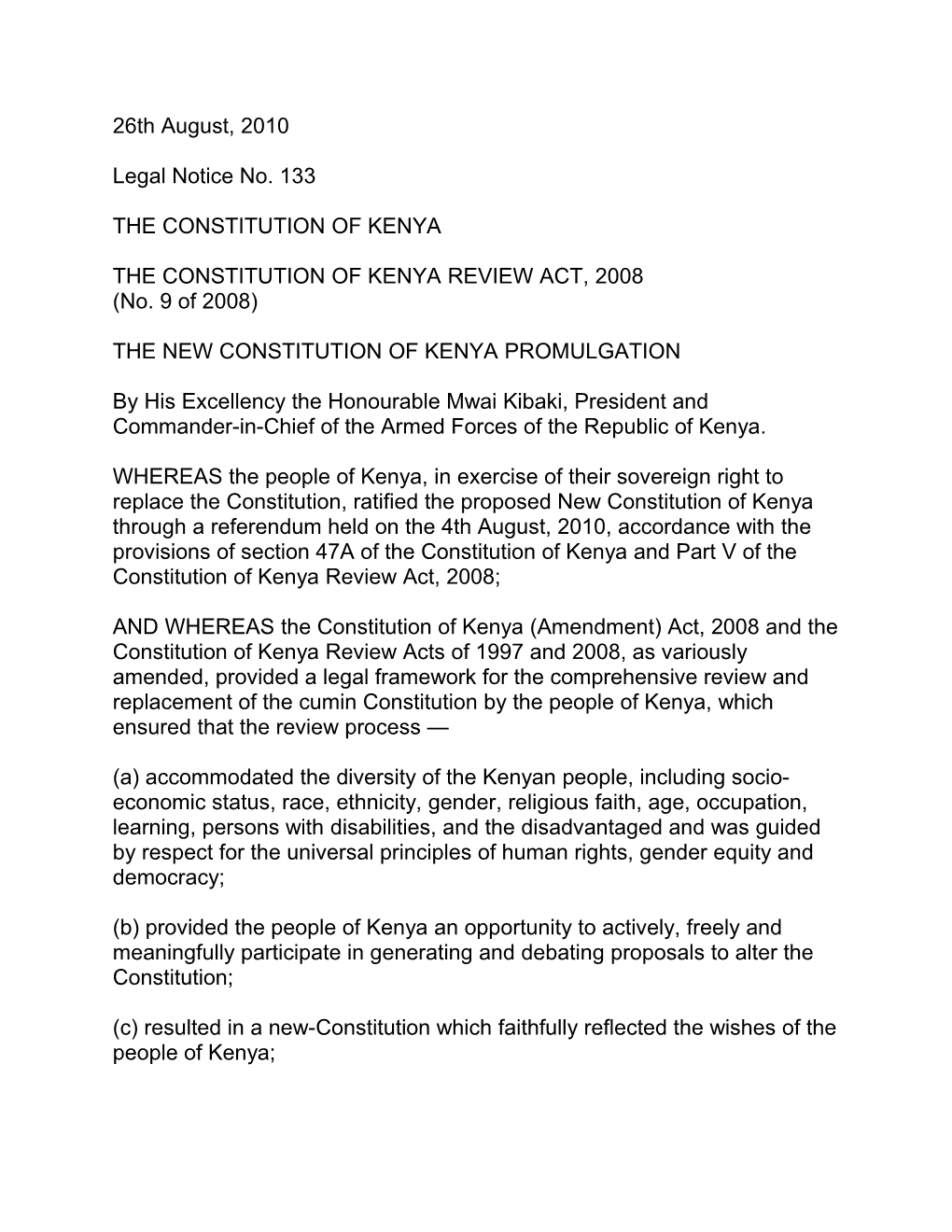 The Constitution of Kenya Review Act, 2008