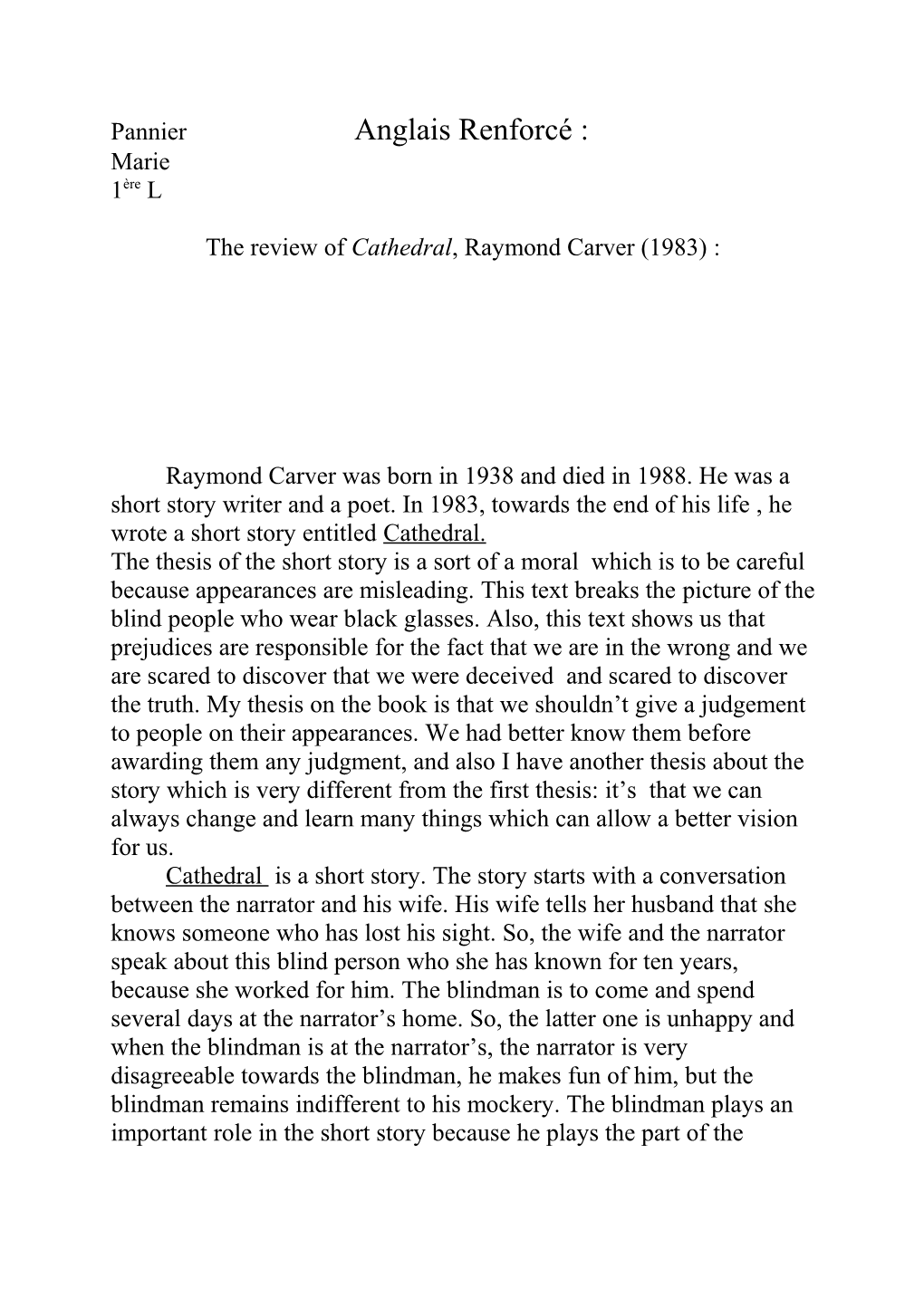 The Review of Cathedral, Raymond Carver (1983)