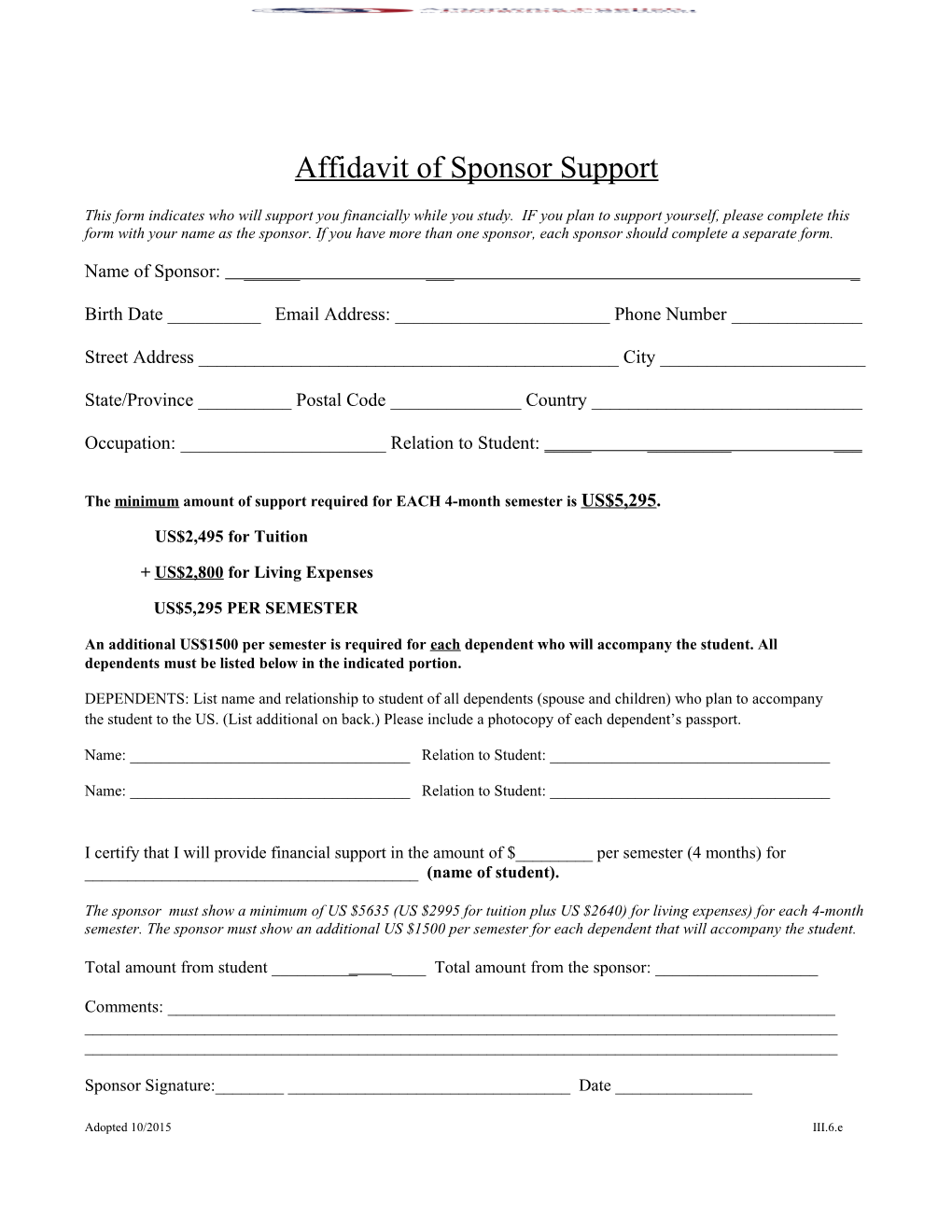 Affidavit of Sponsor Support