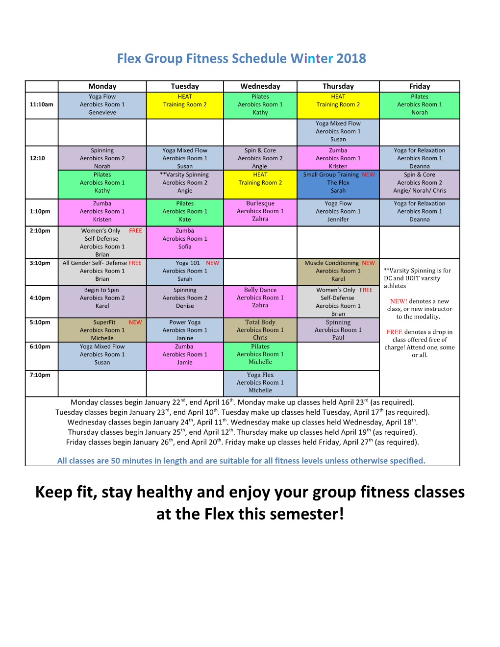 Flex Group Fitness Schedule Winter2018