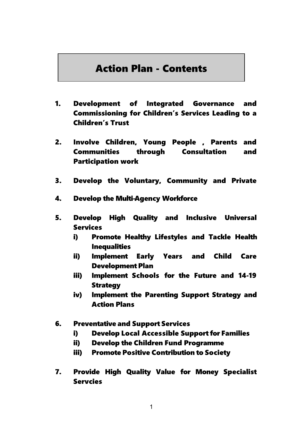 Action Plan - Contents