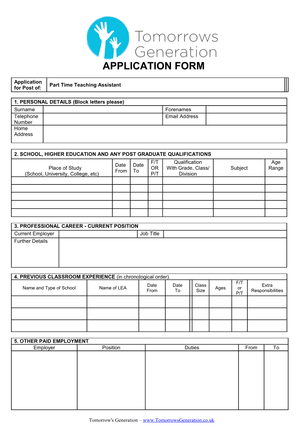 Vale of Glamorgan Council Teaching Application Form