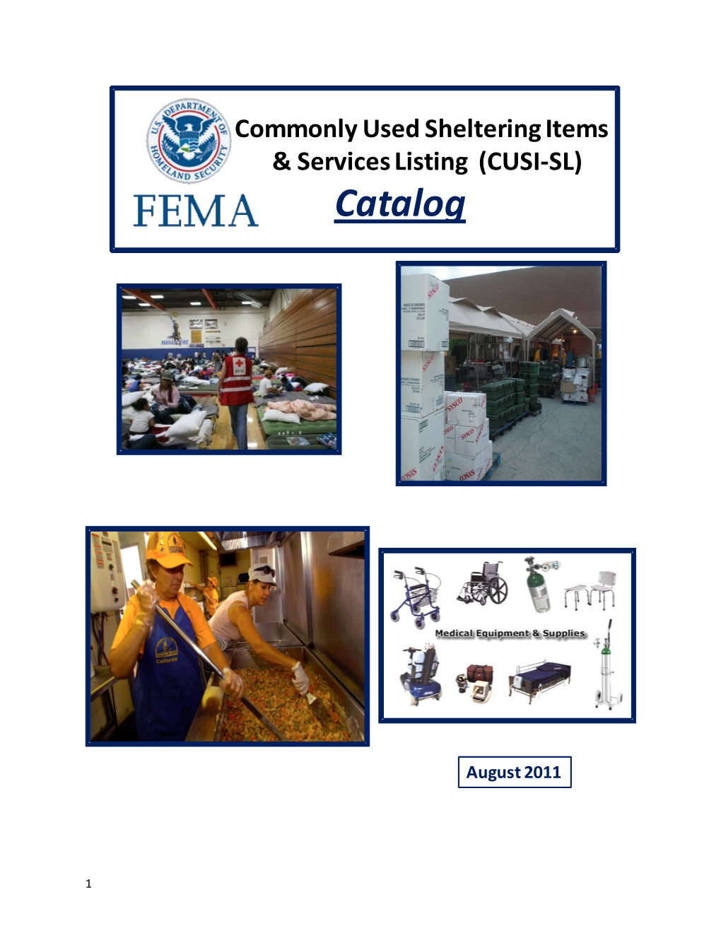 Commonly Used Sheltering Items & Services Listing