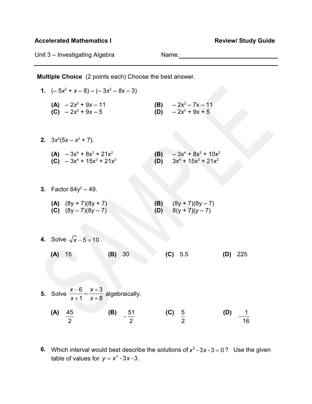 Answer Each Question Showing All Work Algebraically, Graphically, And/Or Verbally to Indicate