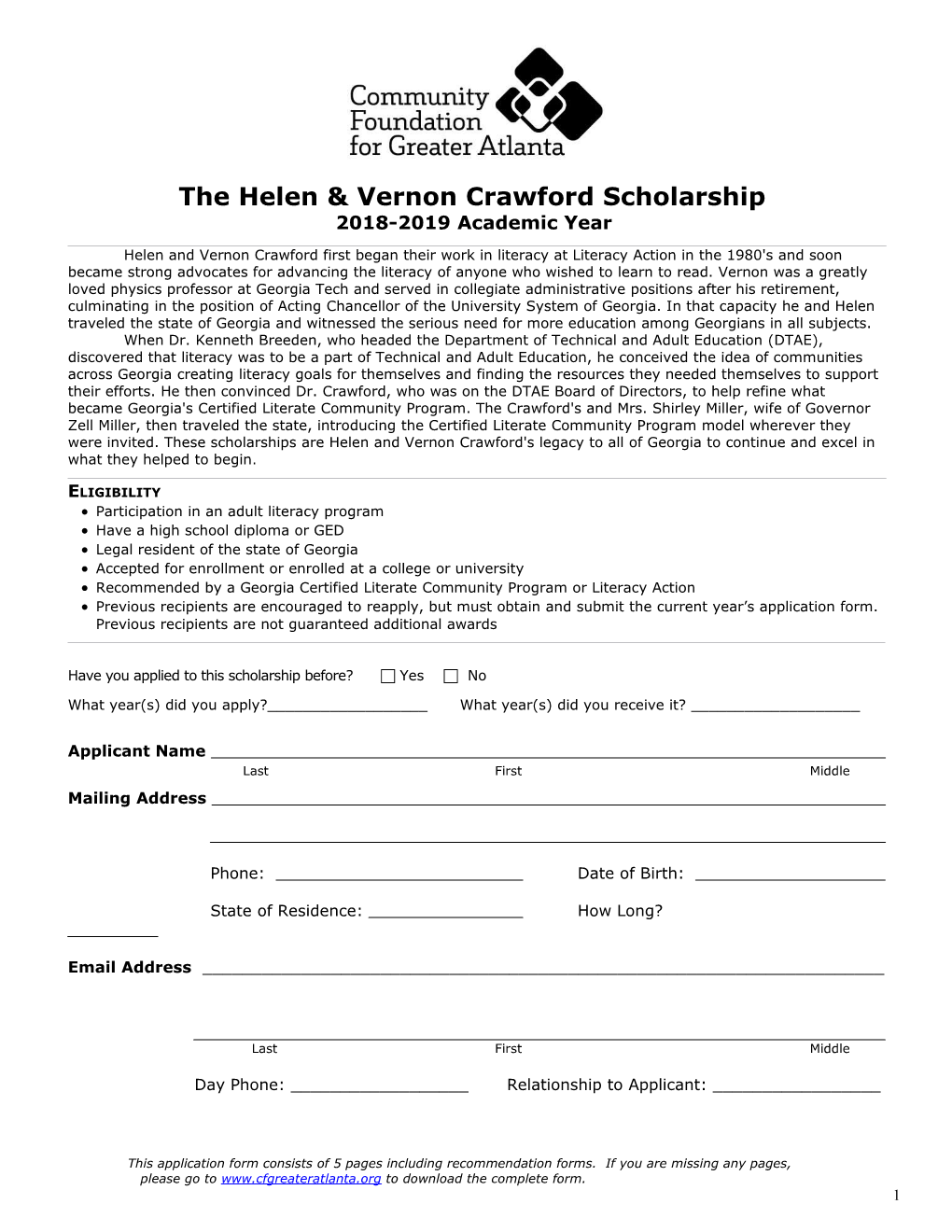 The Helen & Vernon Crawford Scholarship