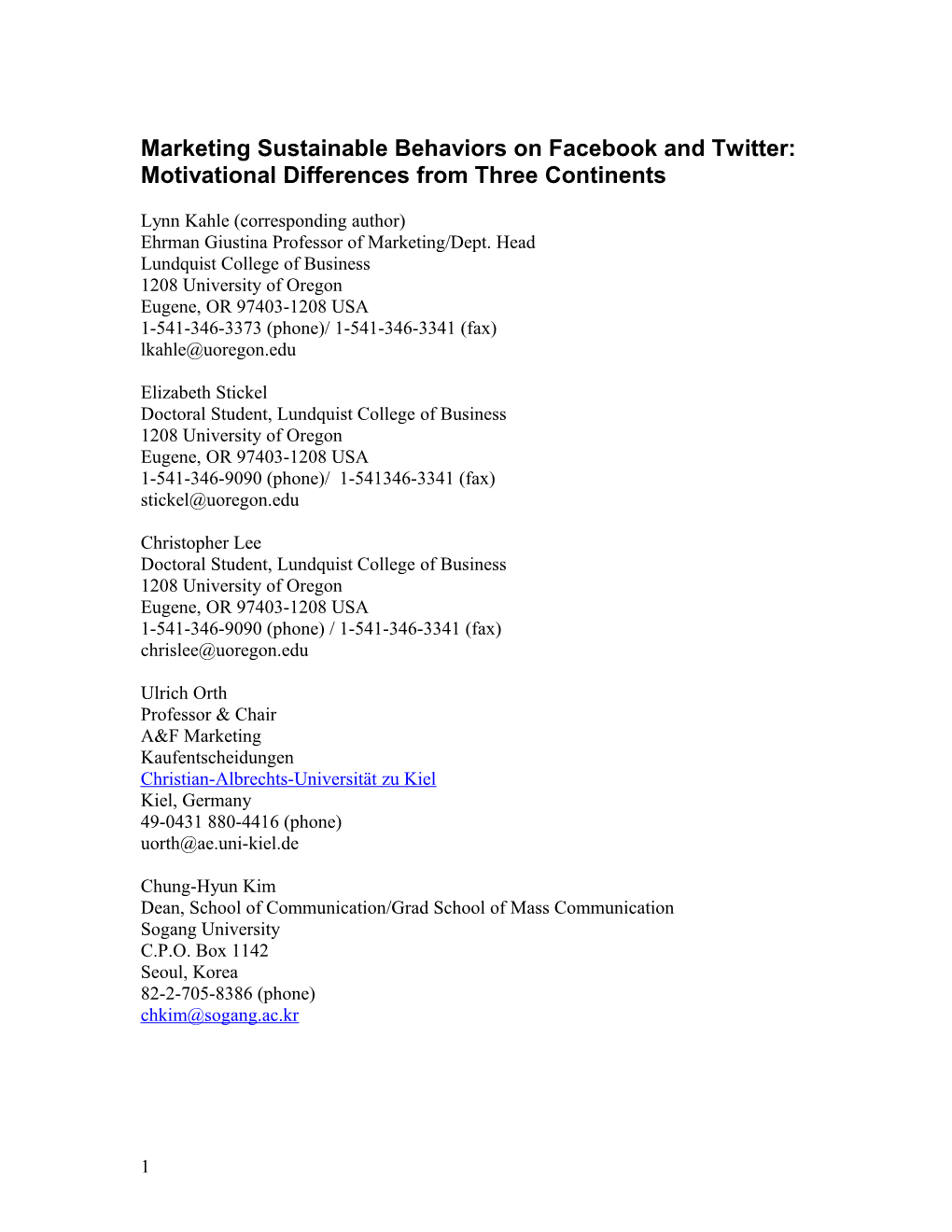 Marketing Sustainable Behaviors on Facebook and Twitter: Motivational Differences From