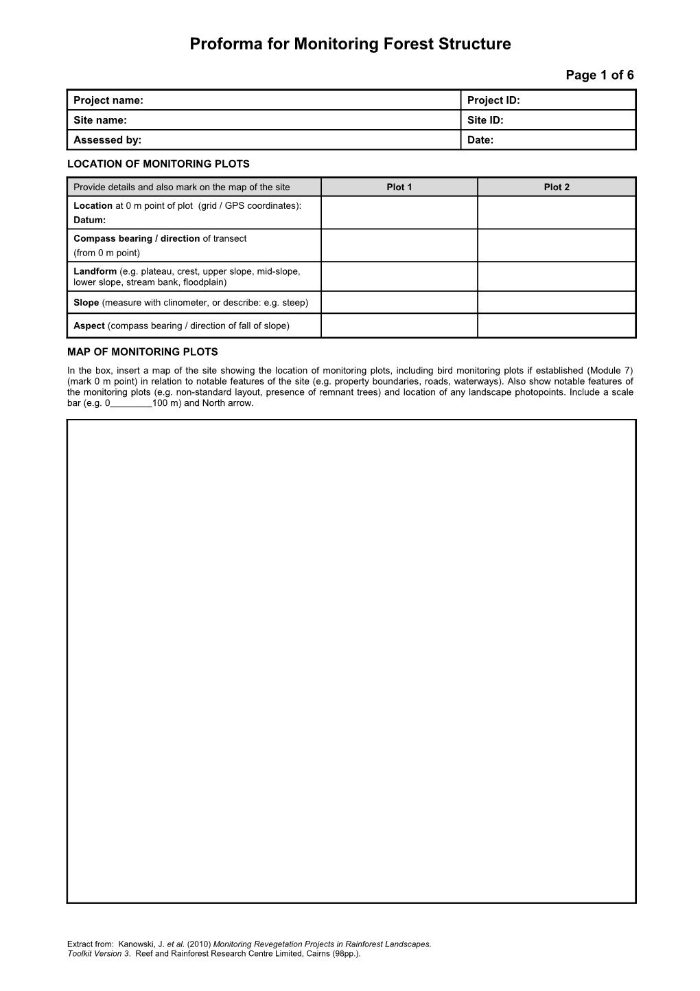Proforma for Monitoring Forest Structure