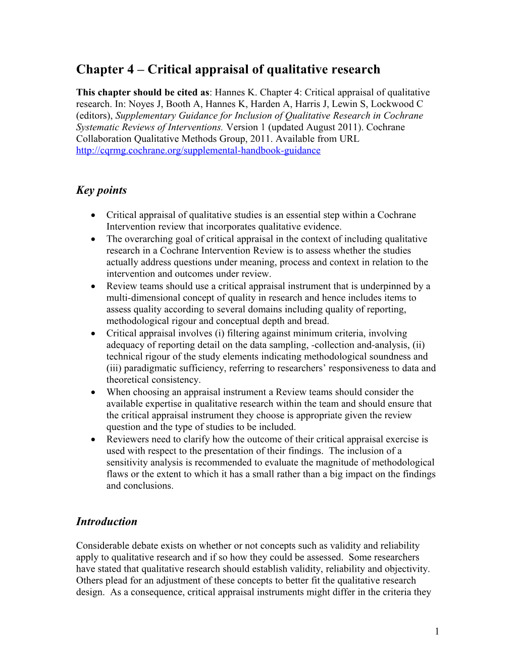 Guidance: Quality Assessment of Qualitative Research: How to Critically Appraise Qualitative