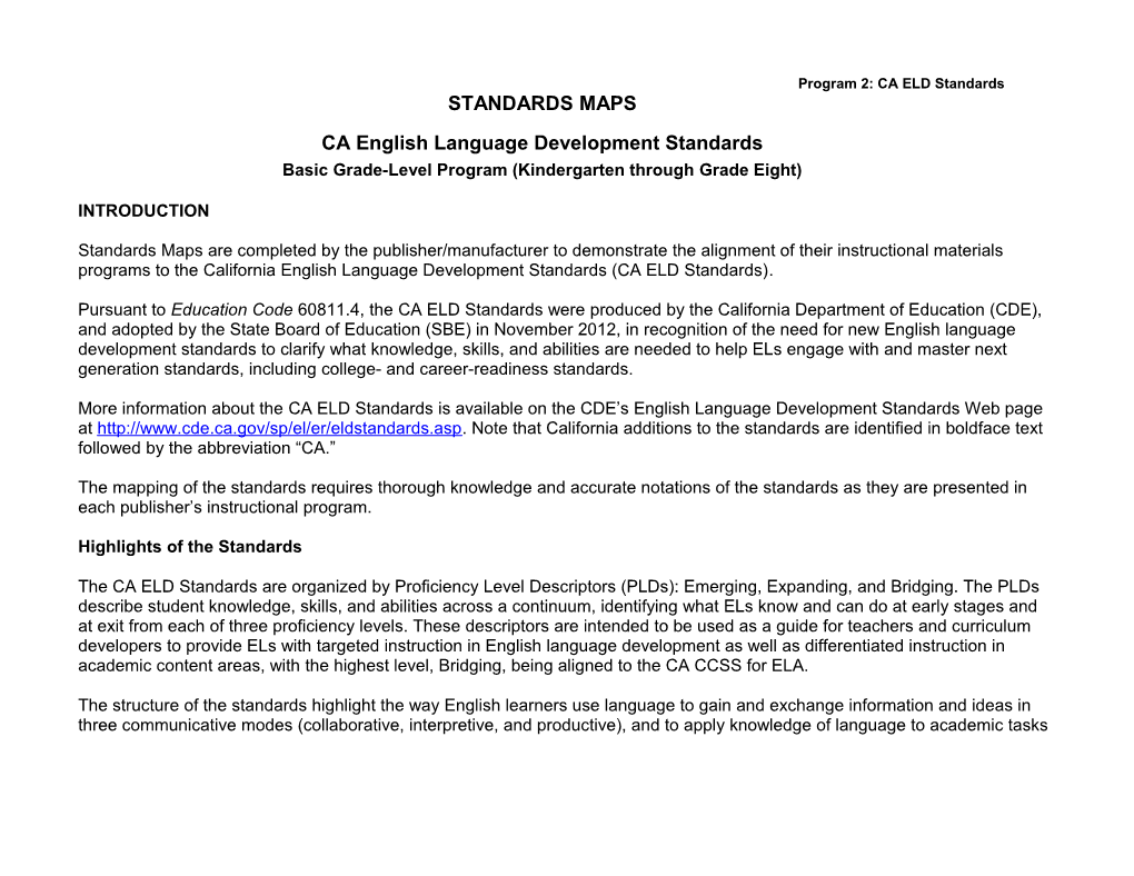 ELD Standards Map Instructions, Program 2 - Instructional Materials (CA Dept of Education)