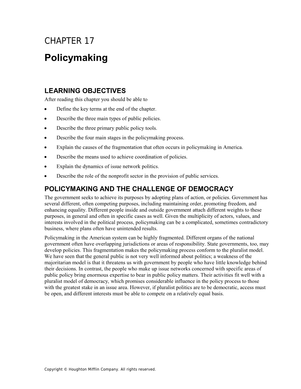 Chapter 17: Policymaking 1
