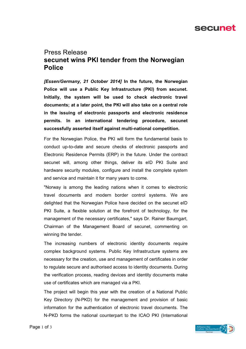 Secunet Wins PKI Tender from the Norwegian Police