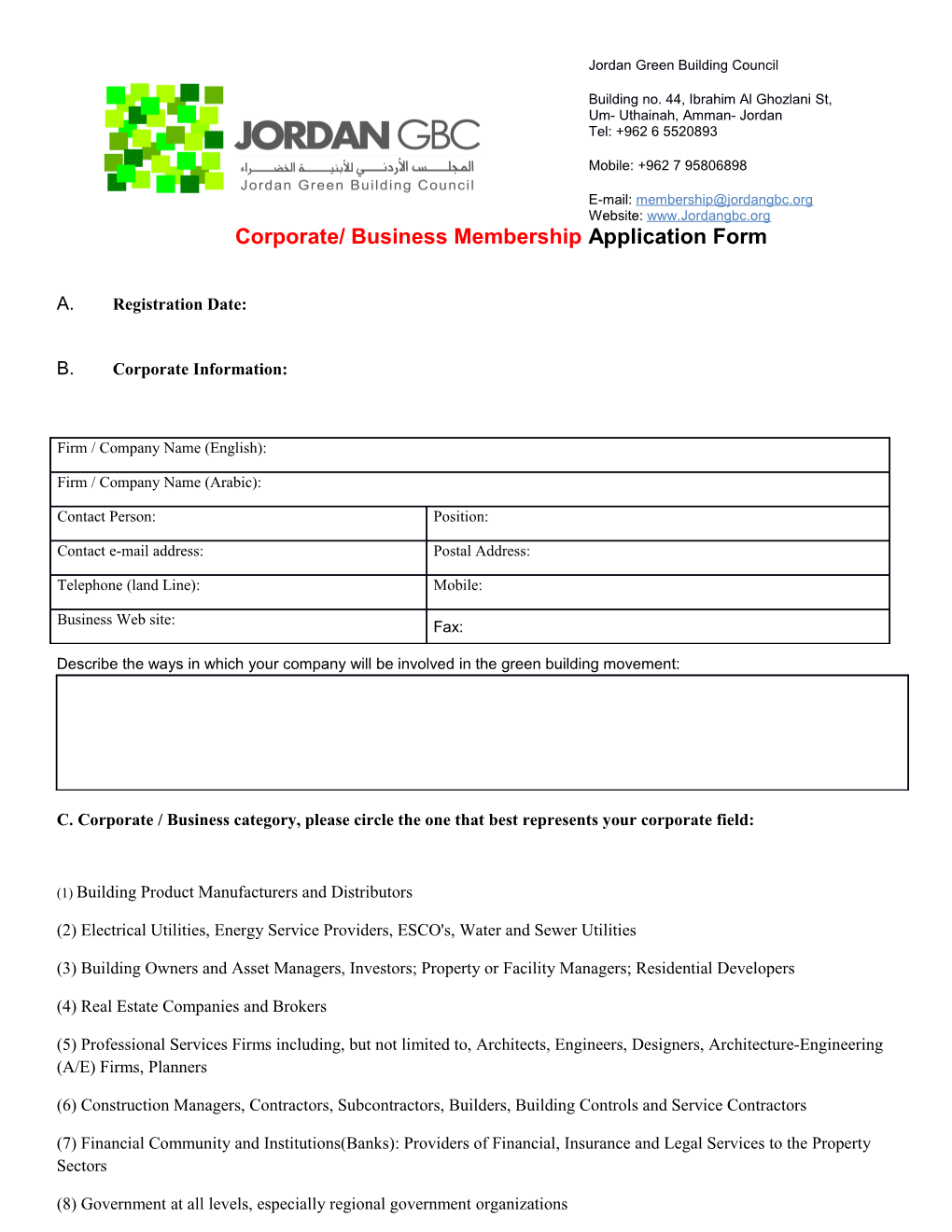 Corporate/ Business Membershipapplication Form