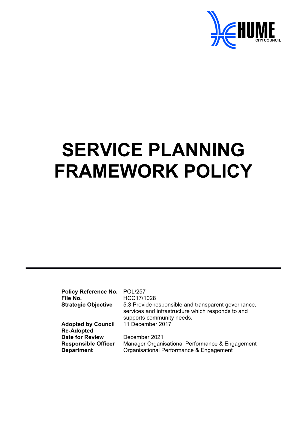 Service Planning Framework Policy