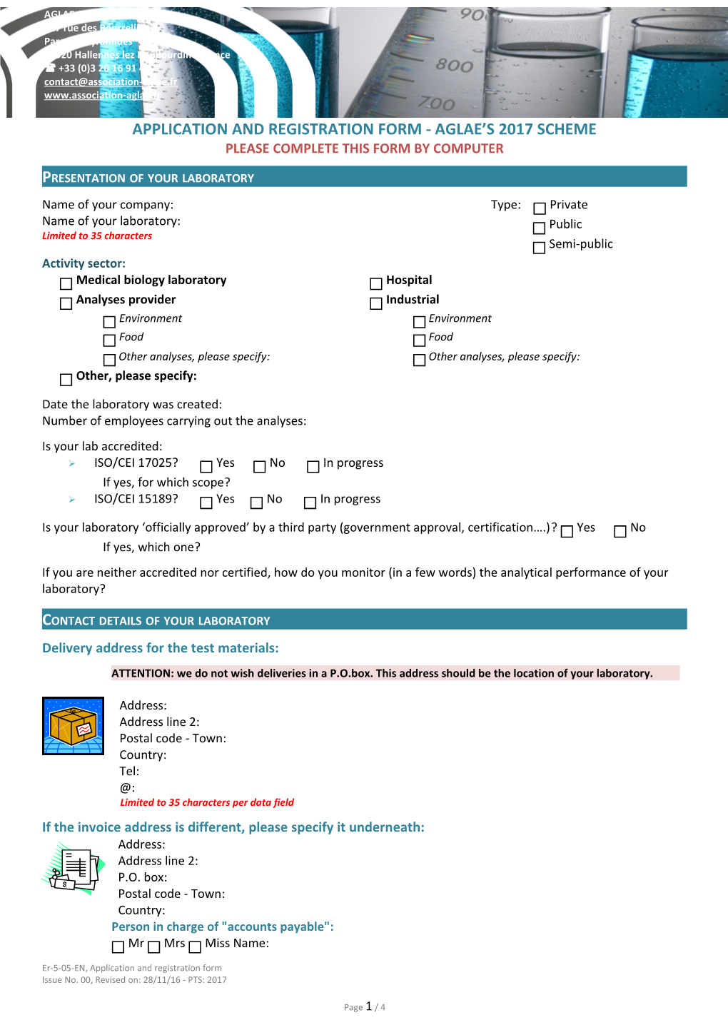 Application and Registration Form - AGLAE S 2017 Scheme