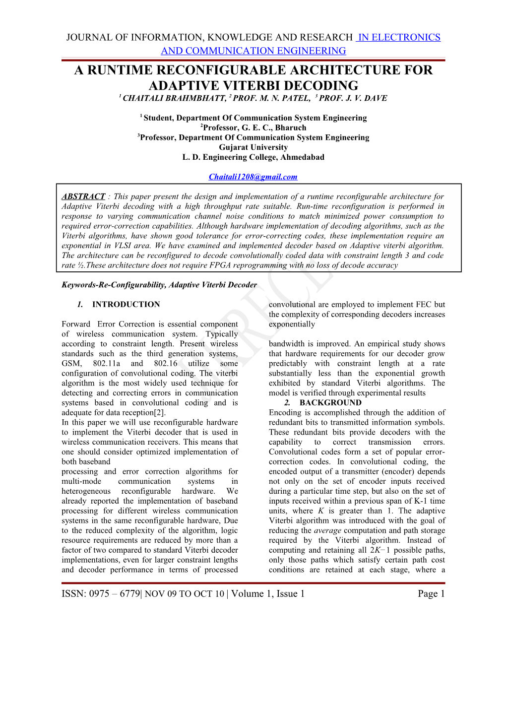 A Runtime Reconfigurable Architecture for Adaptive Viterbi Decoding