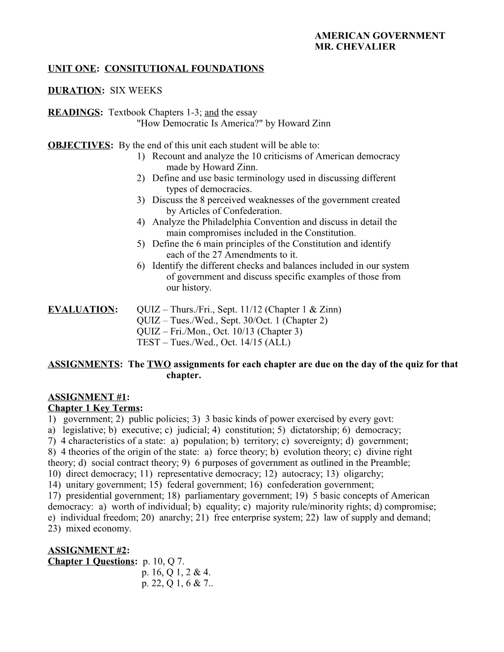 Unit One: Consitutional Foundations