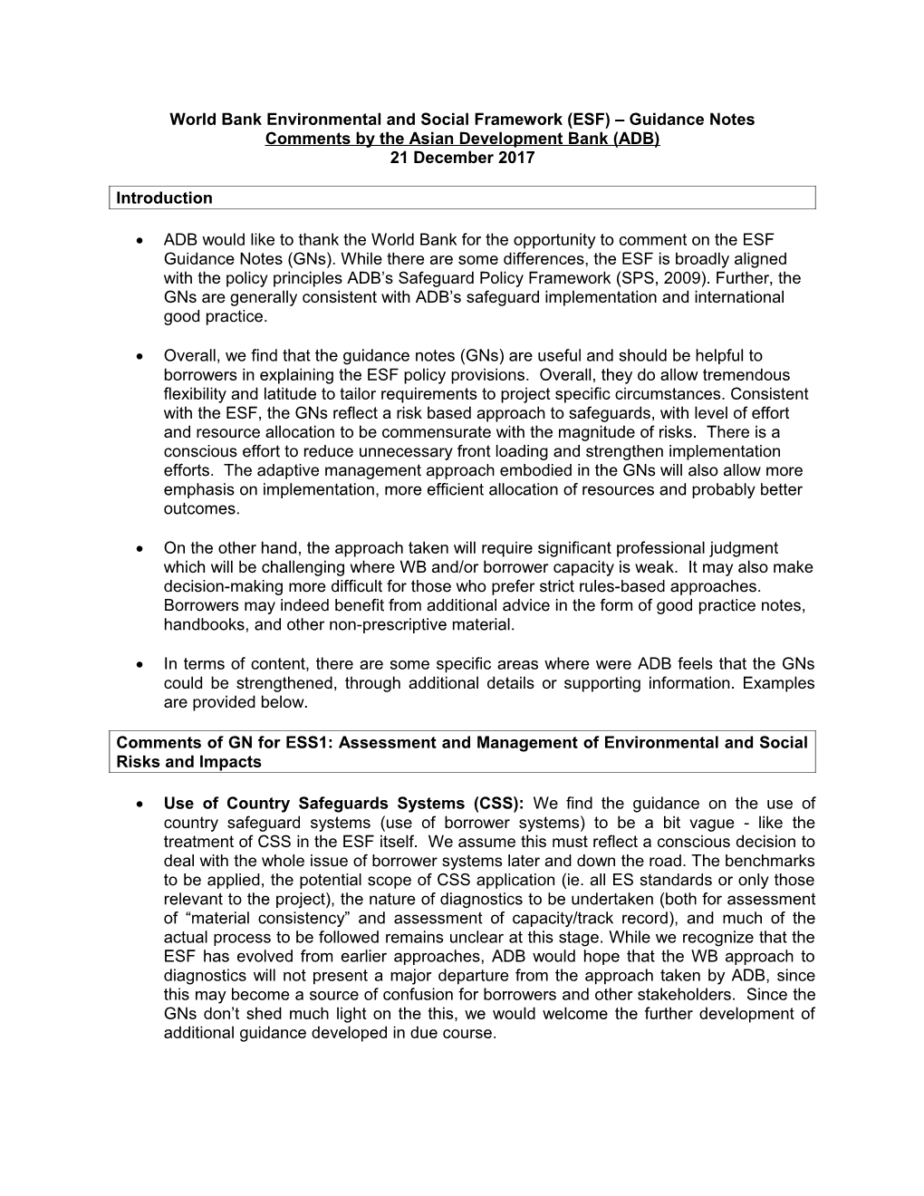 World Bank Environmental and Social Framework (ESF) Guidance Notes