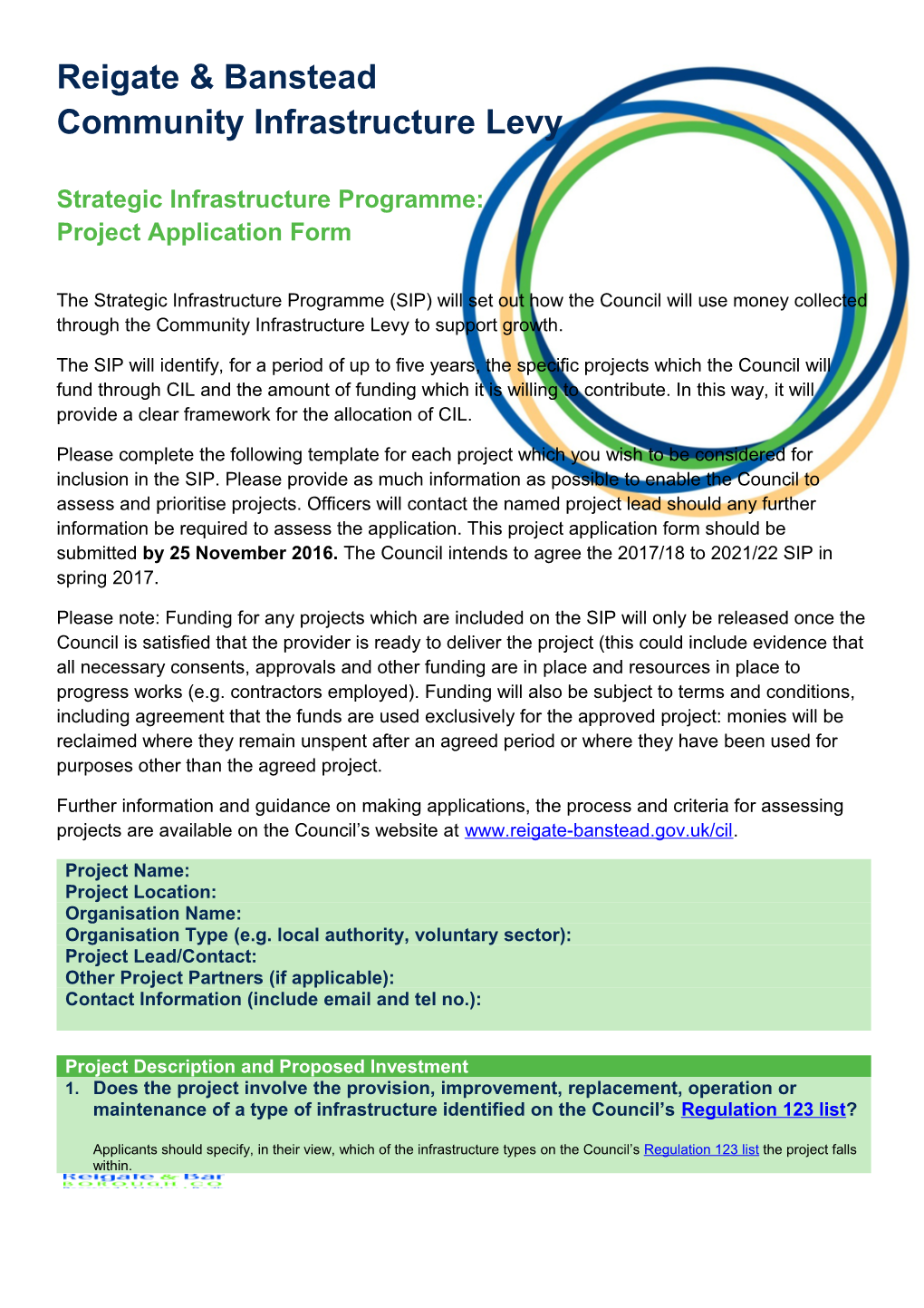 Strategic Infrastructure Programme: Project Application Form