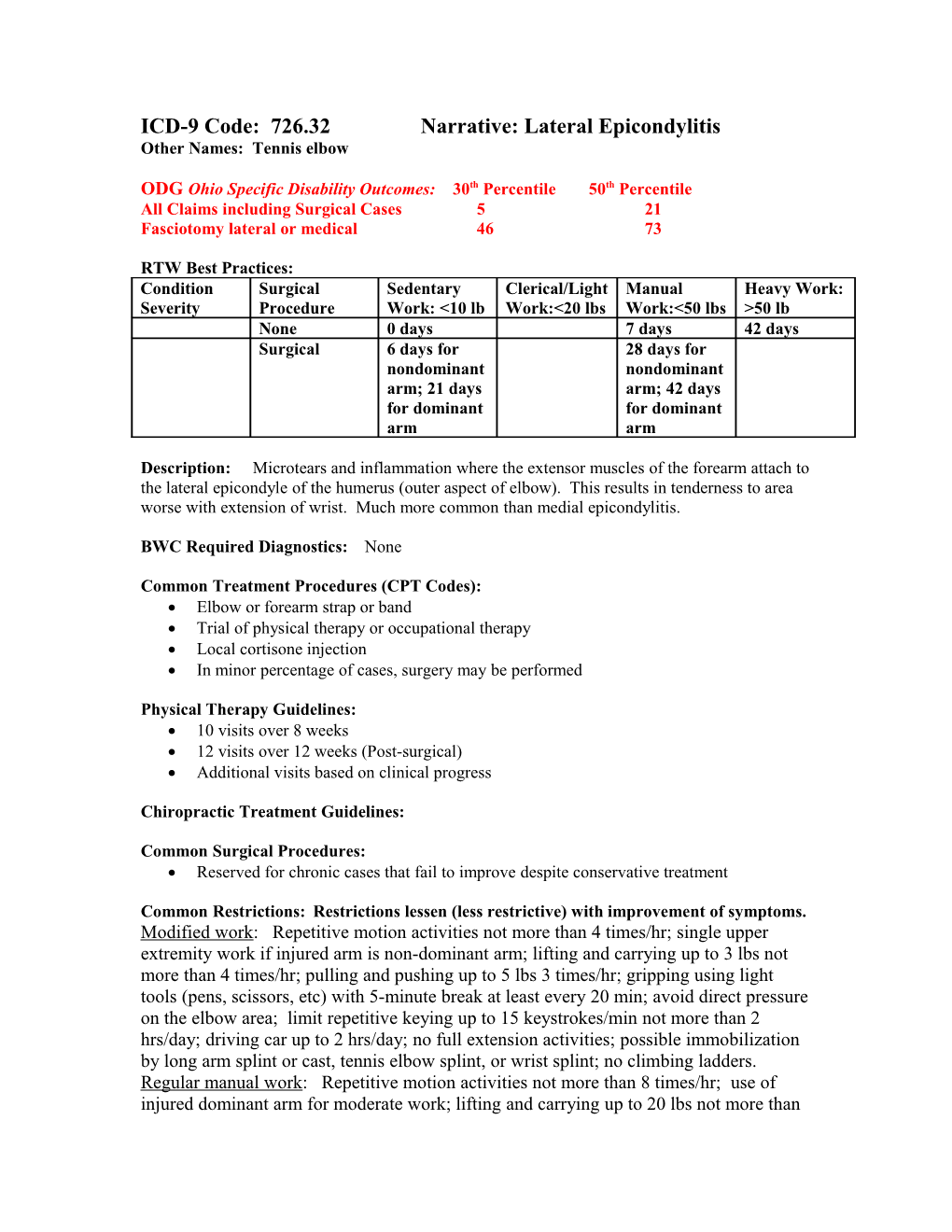 ICD-9 Code: 726.32Narrative: Lateral Epicondylitis