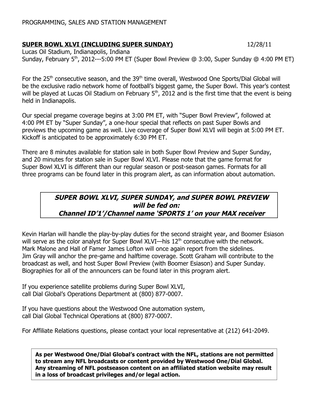 As Promised, Here Are Format Notes for Super Bowl XXXVI