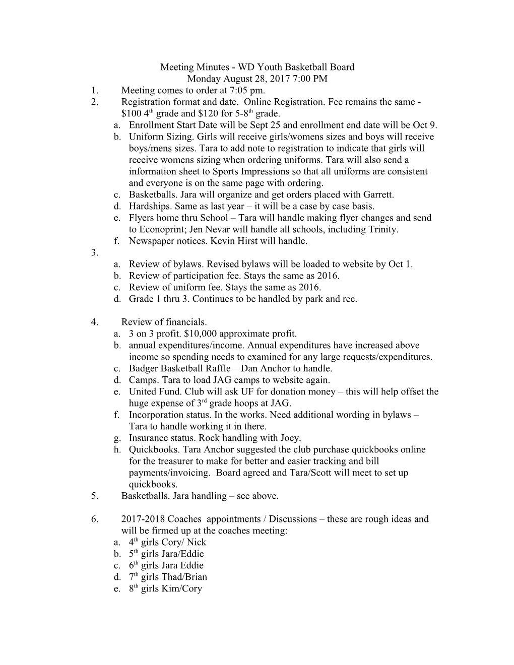 Meeting Minutes - WD Youth Basketball Board