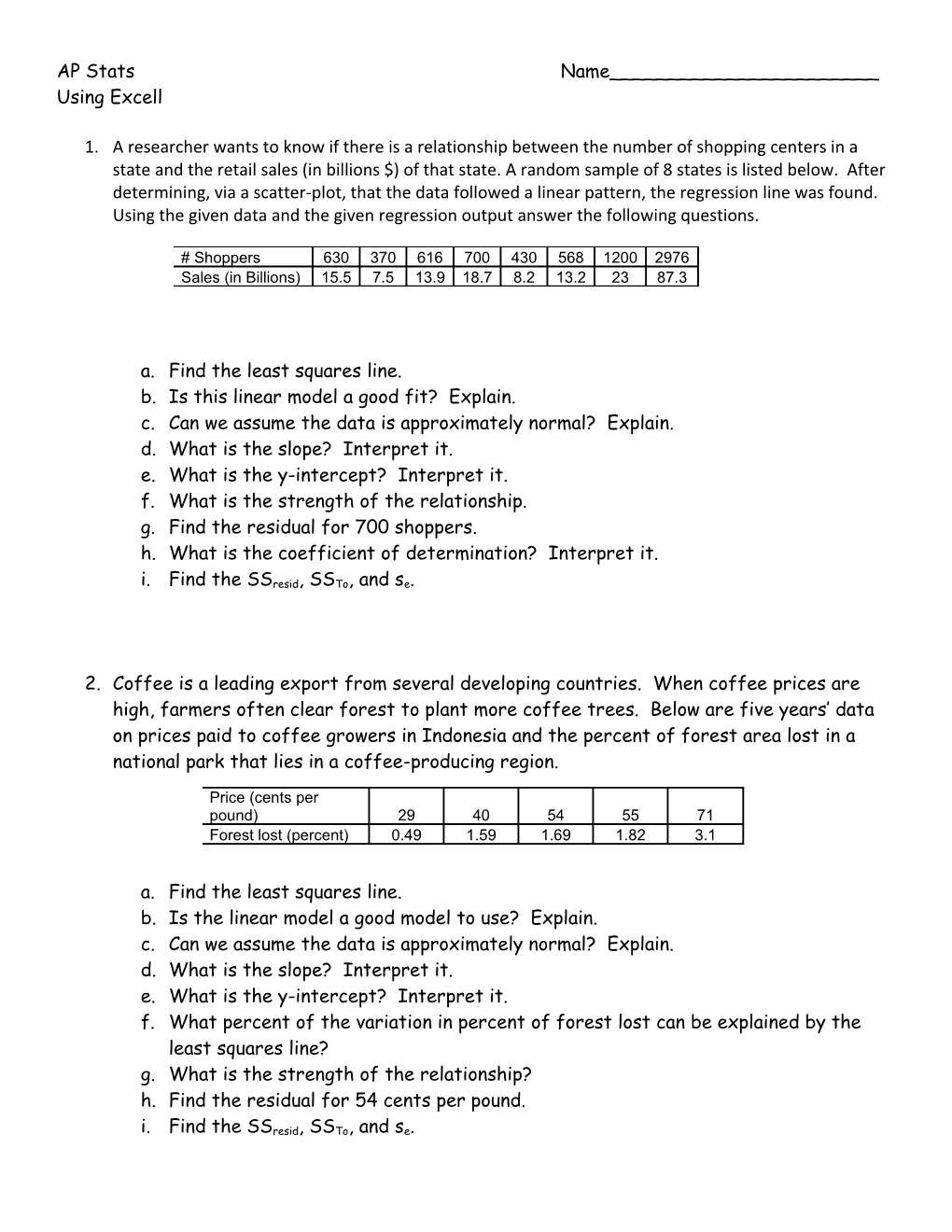 Find the Least Squares Line