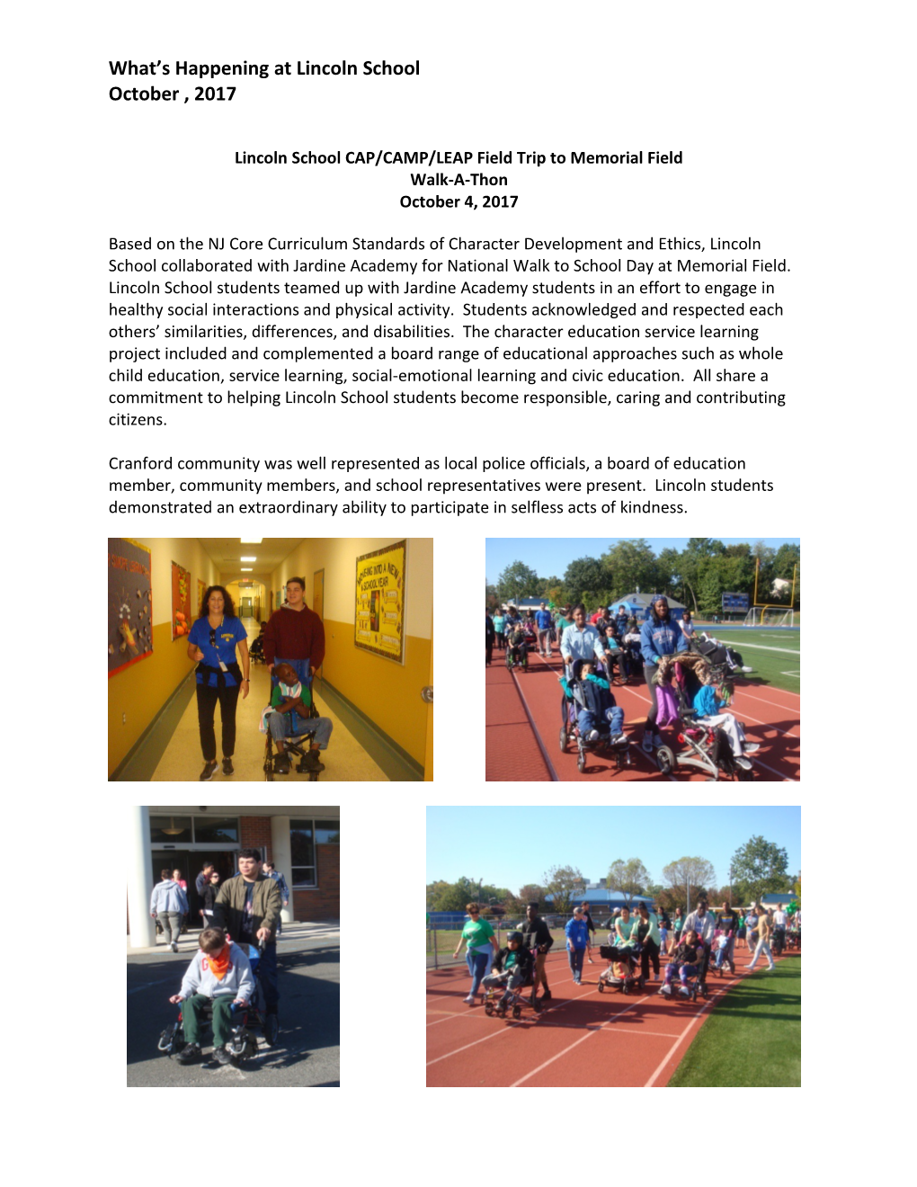 Lincoln School CAP/CAMP/LEAP Field Trip to Memorial Field