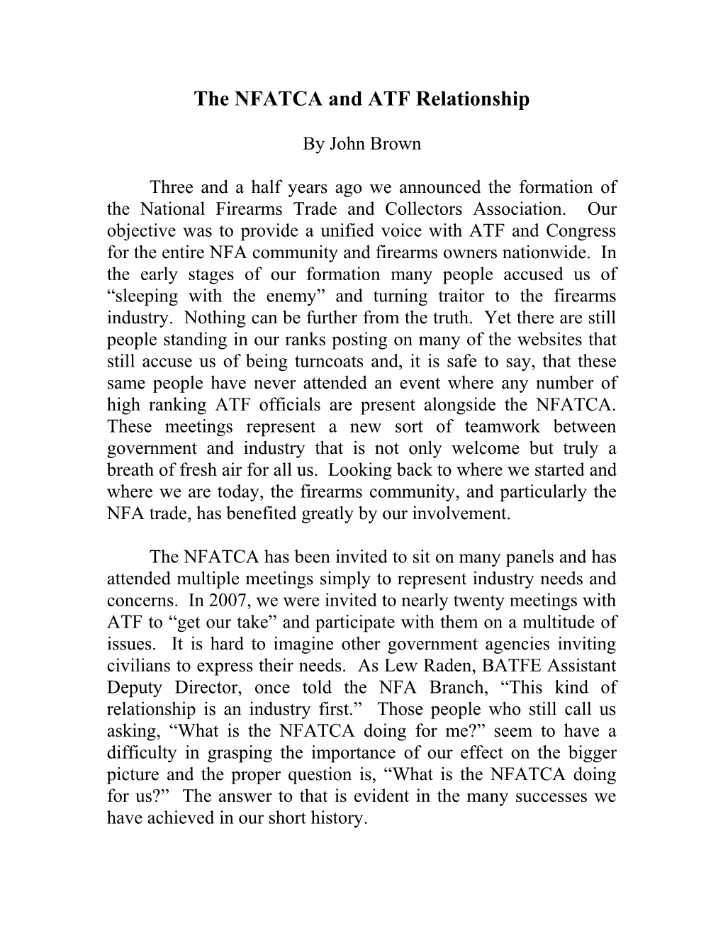 The NFATCA and ATF Relationship