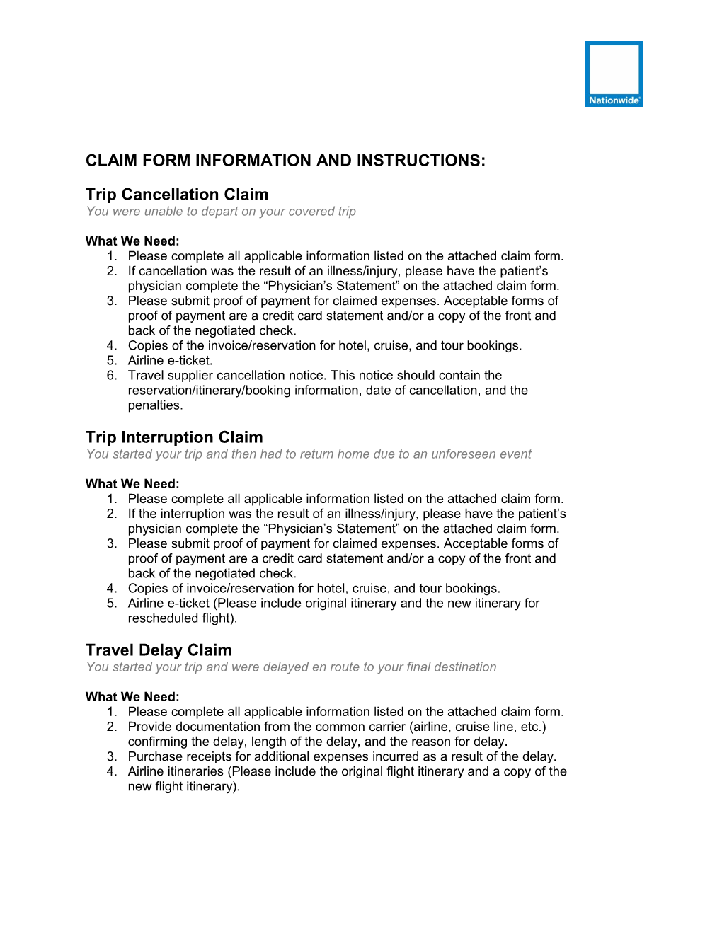 Claim Form Information and Instructions