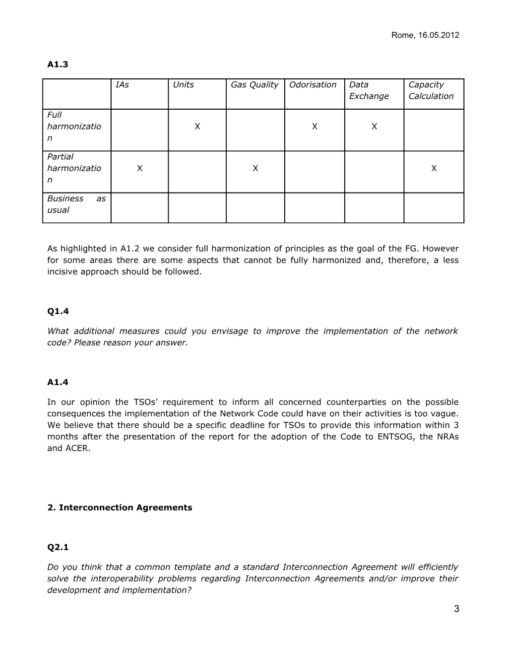 Eni S Response to Acer S Public Consultation on Draft Framework Guidelines on Interoperability