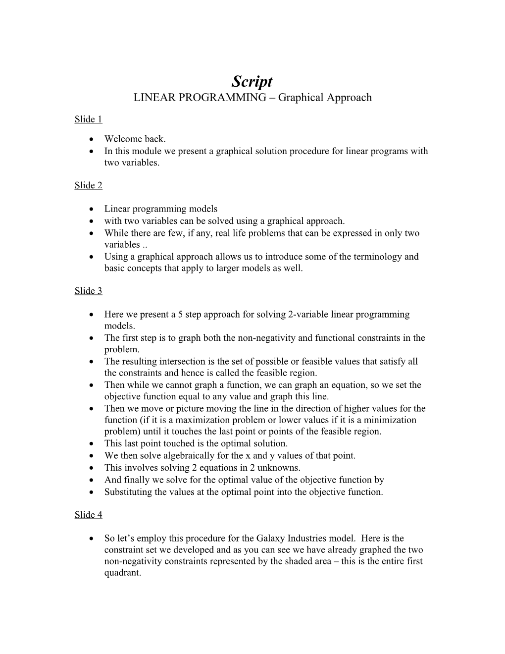 LINEAR PROGRAMMING Graphical Approach