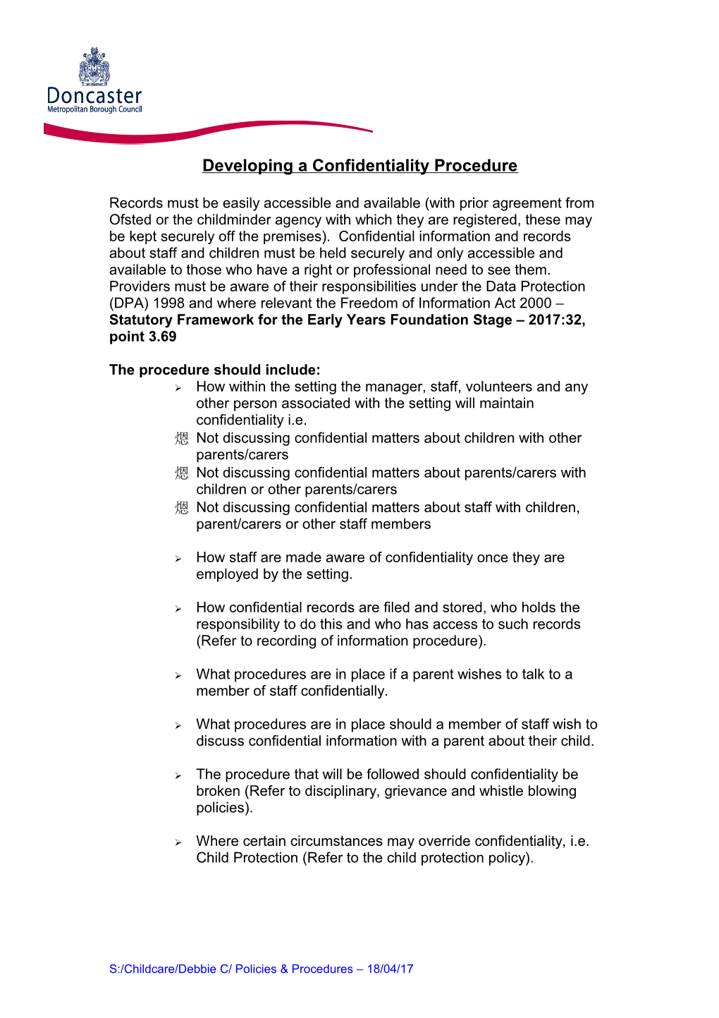 Developing a Confidentiality Procedure
