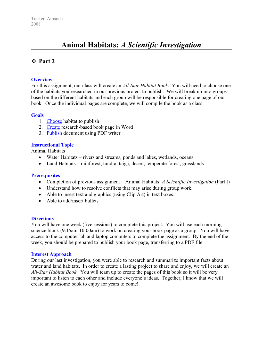 Animal Habitats: a Scientific Investigation