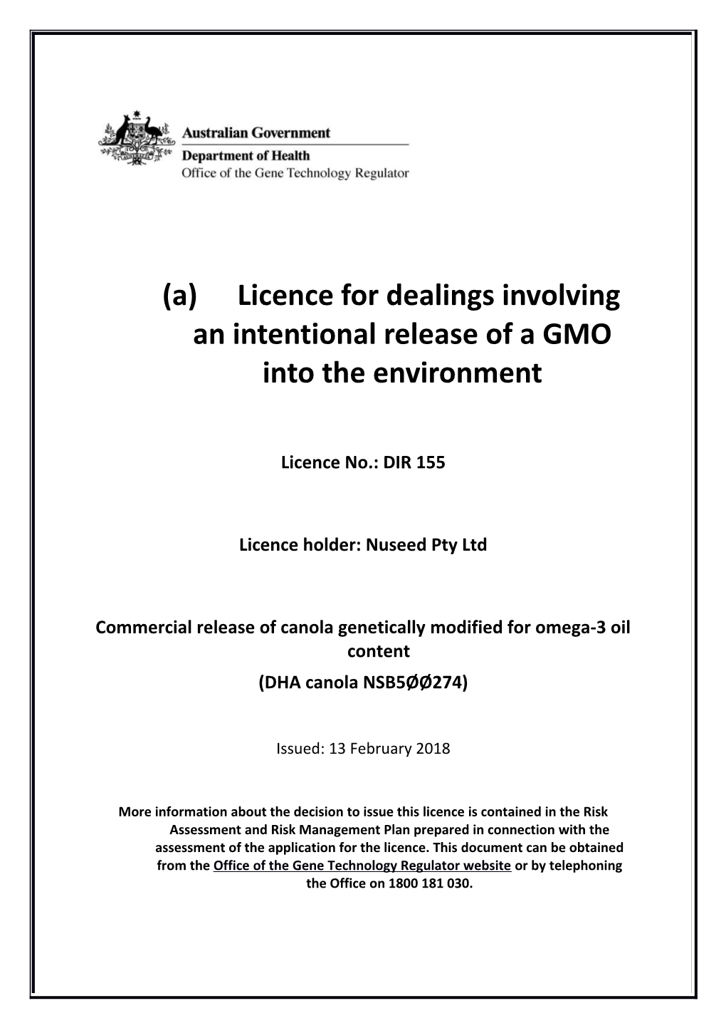 Dir 155 - Licence Conditions