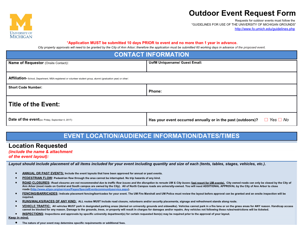 Requests for Outdoor Events Must Follow The