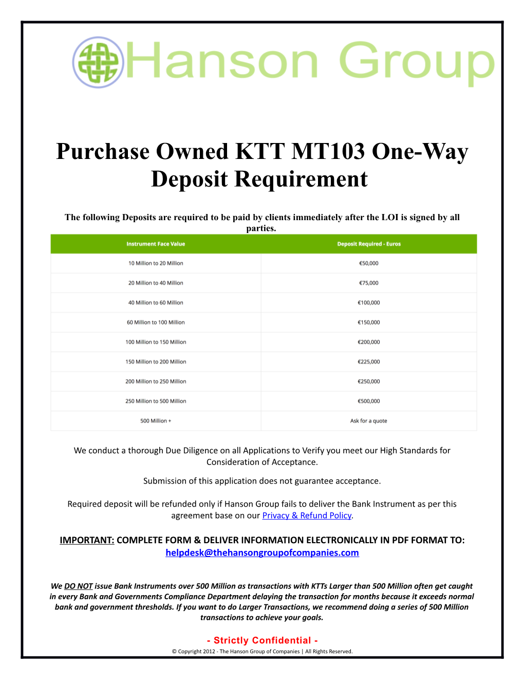 Purchase Ownedktt MT103 One-Way Deposit Requirement